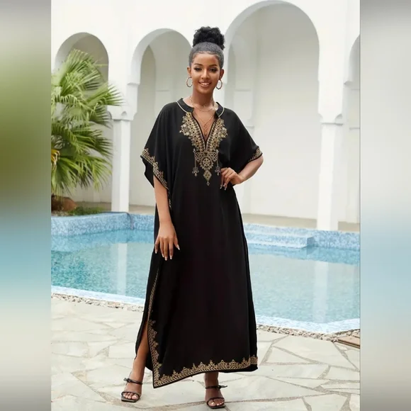 NIP Gorgeous Black And Gold Embroidered Kaften - Picture 3 of 6